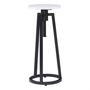 Linon Farren Adjustable Metal and Marble Drink Table in Black and White