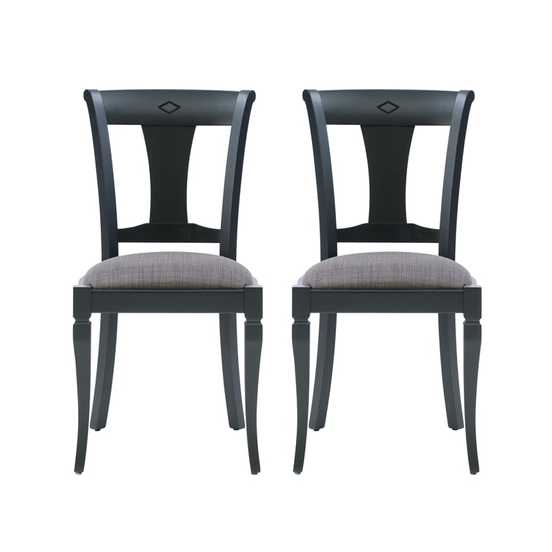 Linon Jared Set of 2 Side Chairs Grey Padded Seats Frame in Black Beechwood