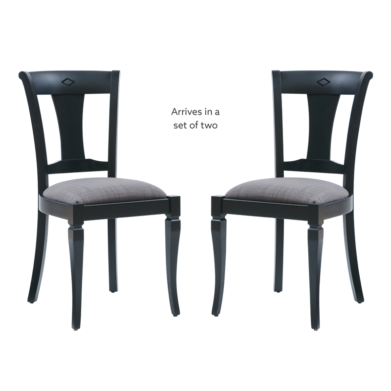 Linon Jared Set of 2 Side Chairs Grey Padded Seats Frame in Black Beechwood