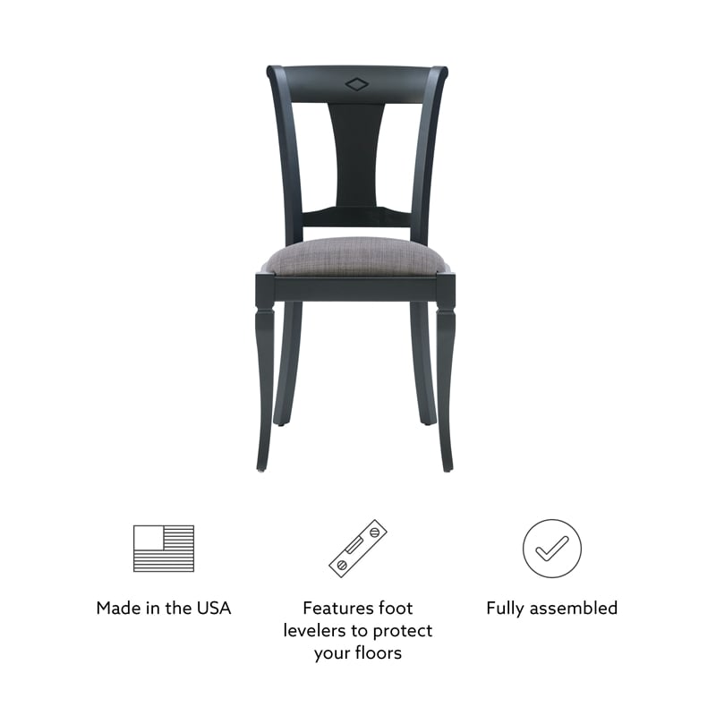 Linon Jared Set of 2 Side Chairs Grey Padded Seats Frame in Black Beechwood