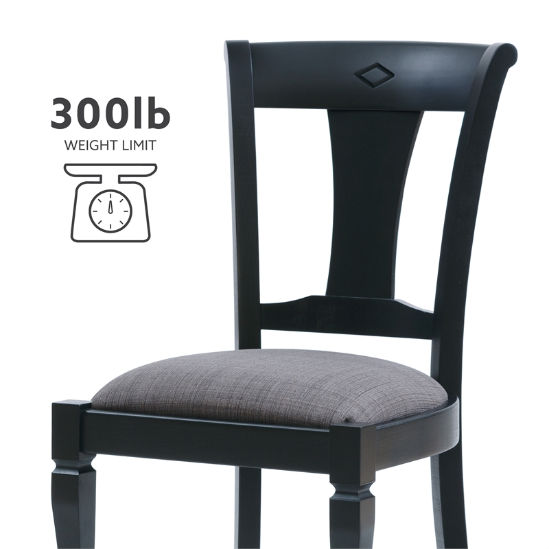 Linon Jared Set of 2 Side Chairs Grey Padded Seats Frame in Black Beechwood