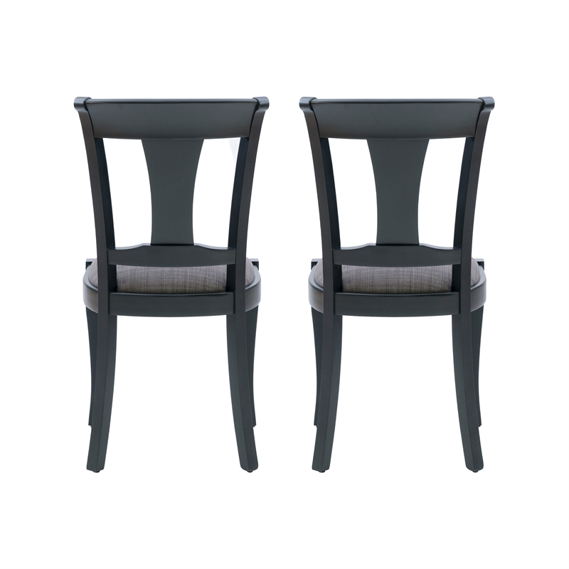 Linon Jared Set of 2 Side Chairs Grey Padded Seats Frame in Black Beechwood