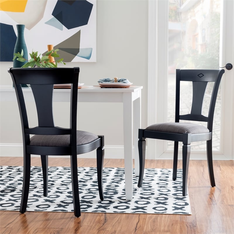 Linon Jared Set of 2 Side Chairs Grey Padded Seats Frame in Black Beechwood
