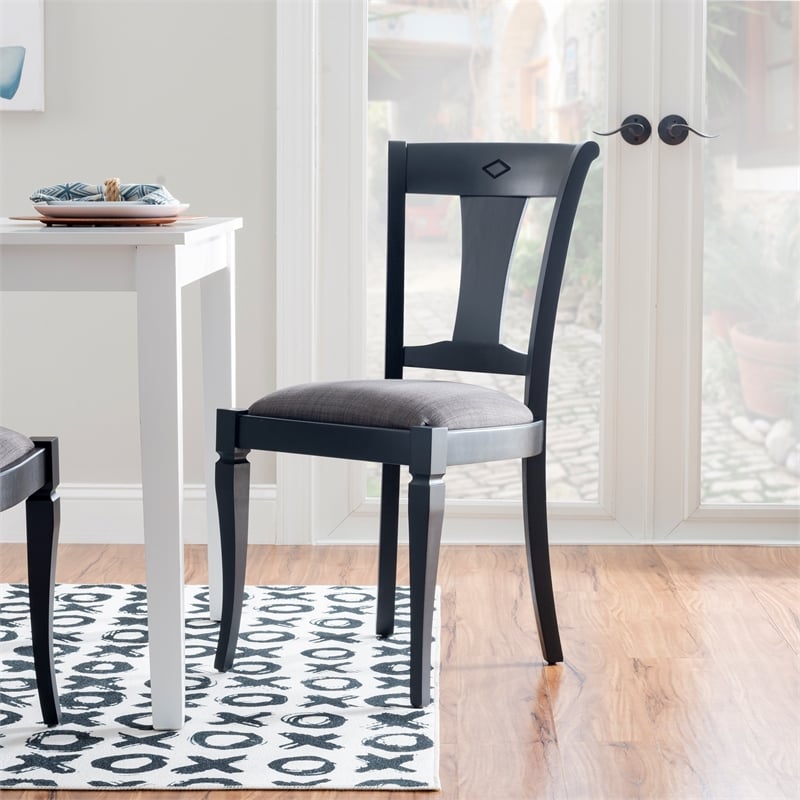 Linon Jared Set of 2 Side Chairs Grey Padded Seats Frame in Black Beechwood