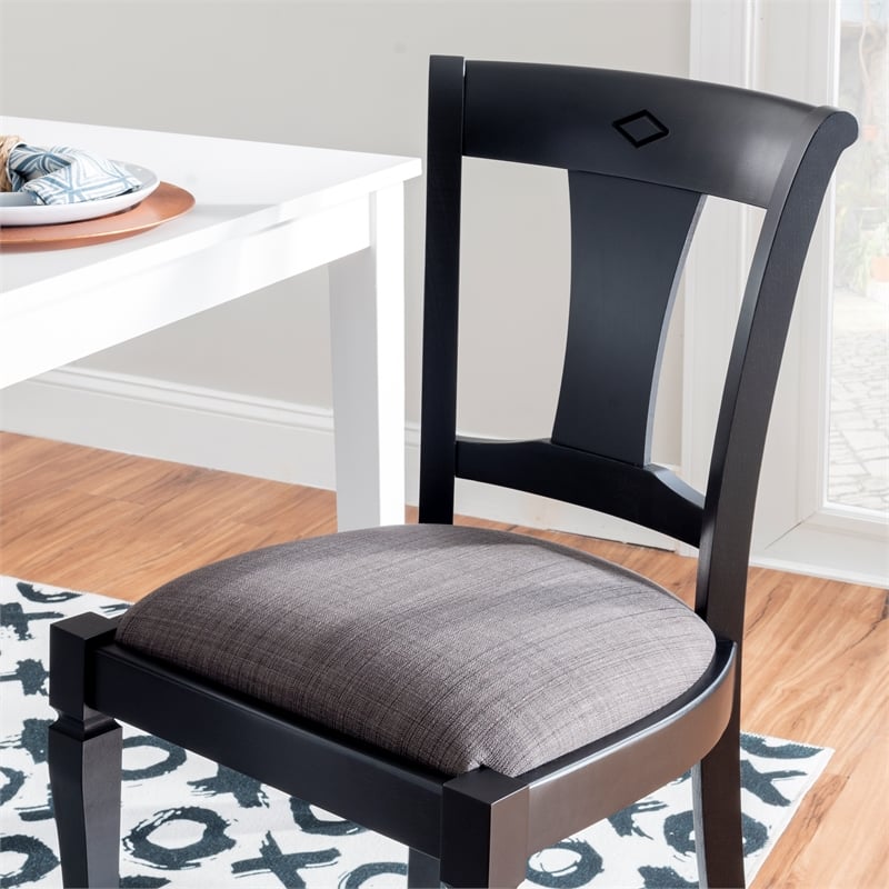 Linon Jared Set of 2 Side Chairs Grey Padded Seats Frame in Black Beechwood