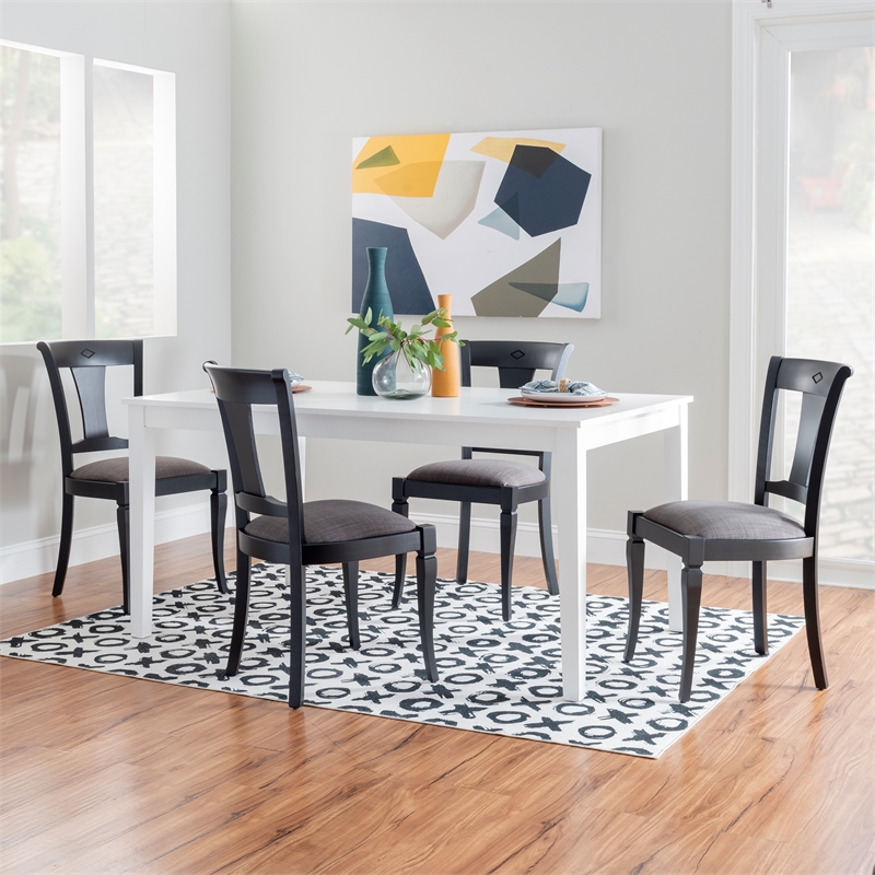 Linon Jared Set of 2 Side Chairs Grey Padded Seats Frame in Black Beechwood