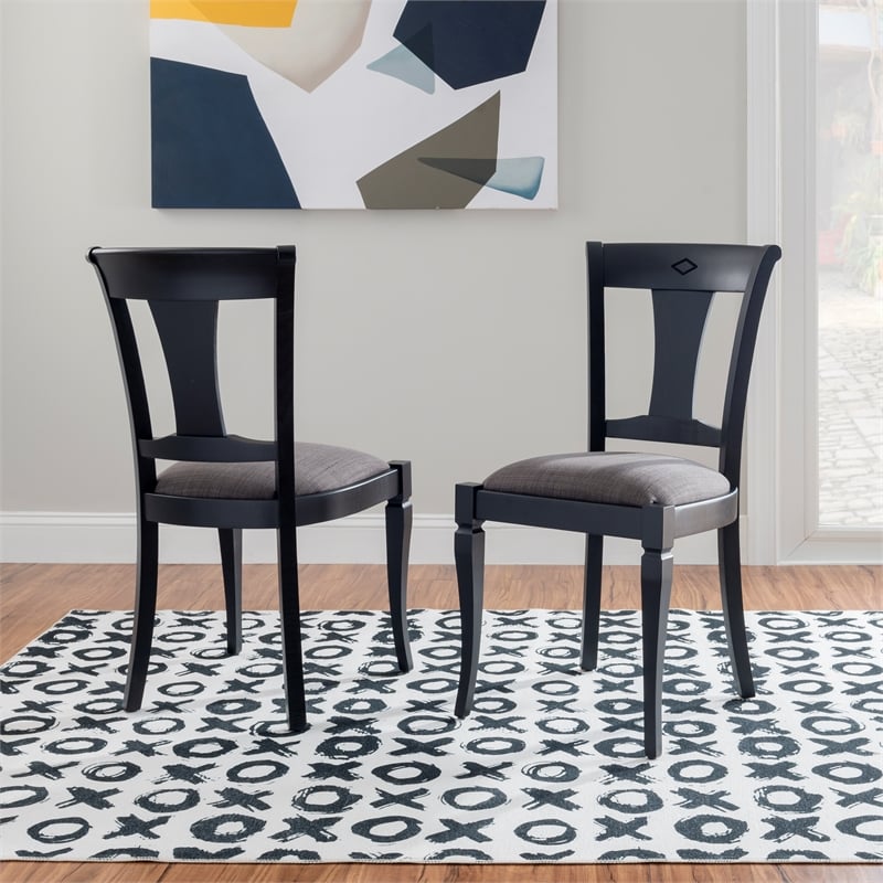 Linon Jared Set of 2 Side Chairs Grey Padded Seats Frame in Black Beechwood