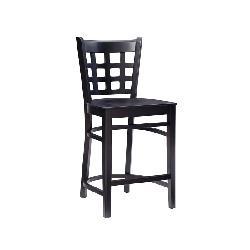 Linon Flint Commercial Grade Set of 2 Counter Stools Lattice Back in Black Wood