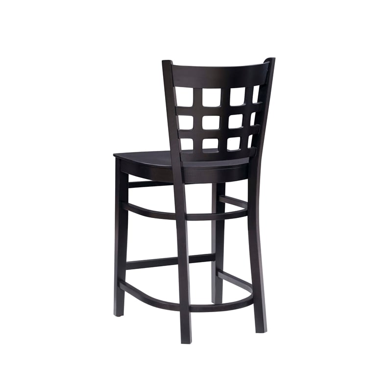 Linon Flint Commercial Grade Set of 2 Counter Stools Lattice Back in Black Wood