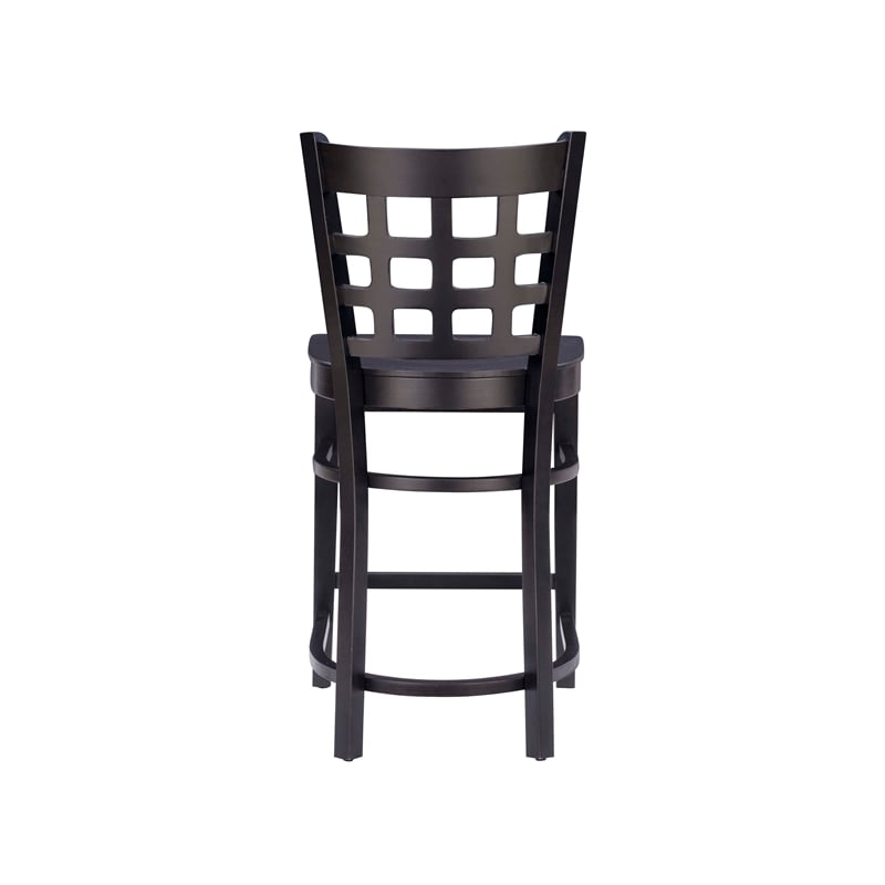 Linon Flint Commercial Grade Set of 2 Counter Stools Lattice Back in Black Wood