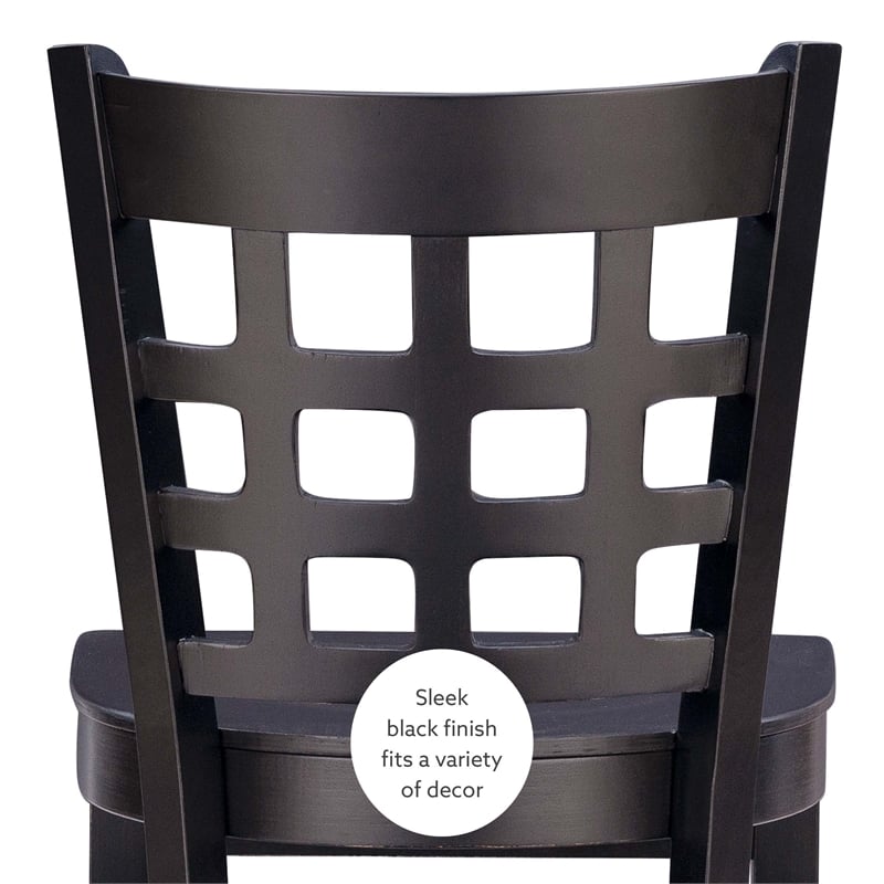 Linon Flint Commercial Grade Set of 2 Counter Stools Lattice Back in Black Wood