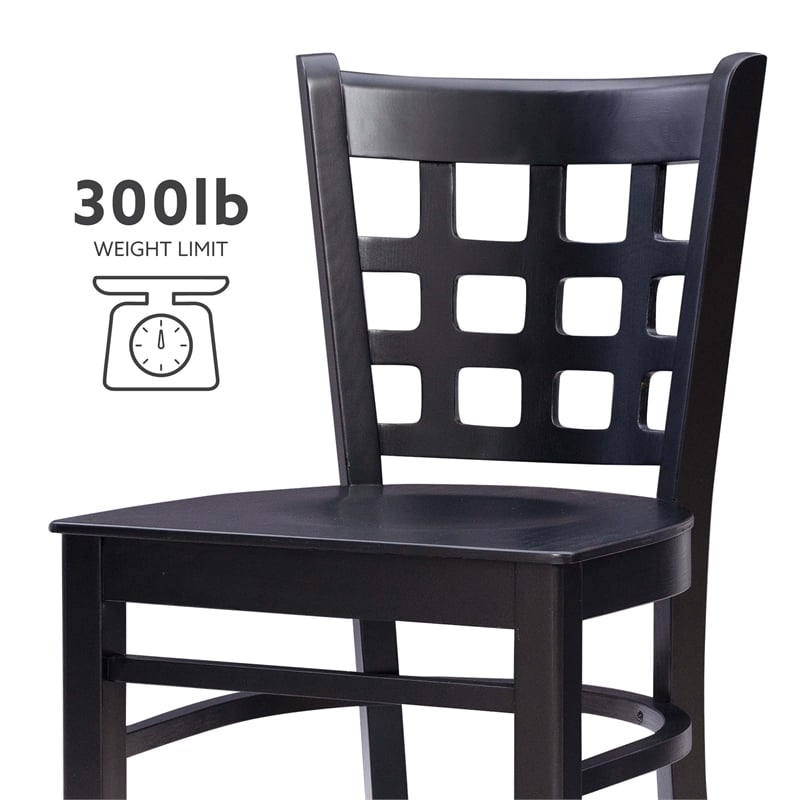 Linon Flint Commercial Grade Set of 2 Counter Stools Lattice Back in Black Wood