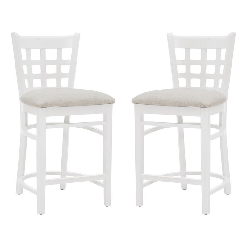 Linon Flint Commercial Grade Upholstered Seat Counter Stool in White Beechwood
