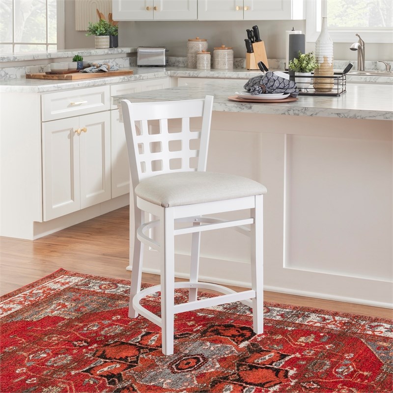 Linon Flint Commercial Grade Upholstered Seat Counter Stool in White Beechwood