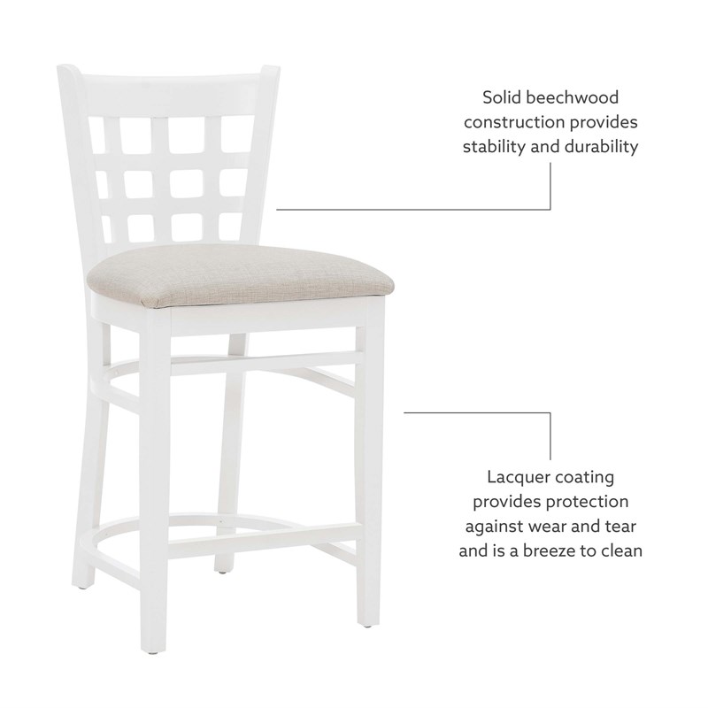 Linon Flint Commercial Grade Upholstered Seat Counter Stool in White Beechwood
