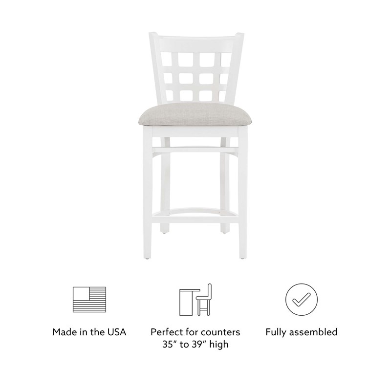 Linon Flint Commercial Grade Upholstered Seat Counter Stool in White Beechwood