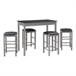 Linon Tifton Five Piece Faux Marble Upholstered Tavern Set in Gray Wood