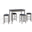 Linon Tifton Five Piece Faux Marble Upholstered Tavern Set in Gray Wood
