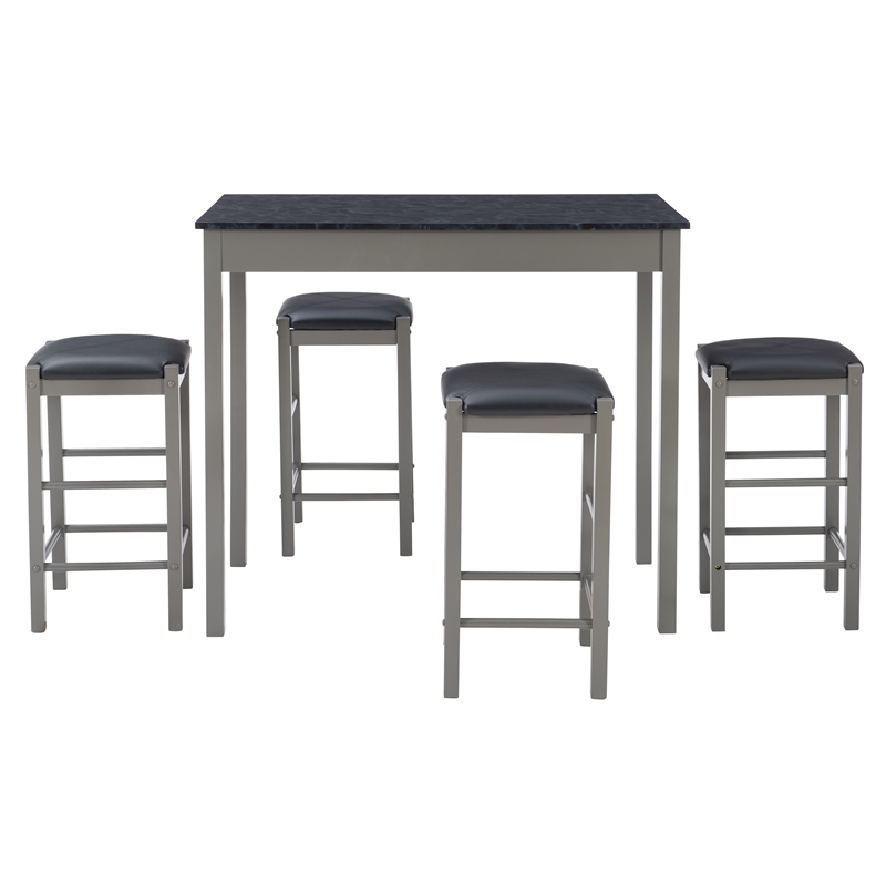 Linon Tifton Five Piece Faux Marble Upholstered Tavern Set in Gray Wood