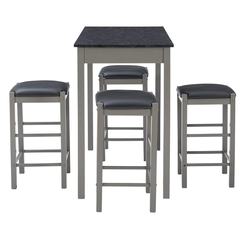 Linon Tifton Five Piece Faux Marble Upholstered Tavern Set in Gray Wood