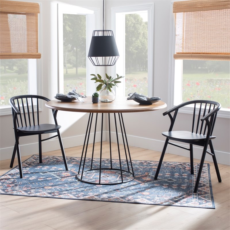 Linon Benson Beechwood Dining Chair with Windsor Back & Saddle Seat in Jet Black