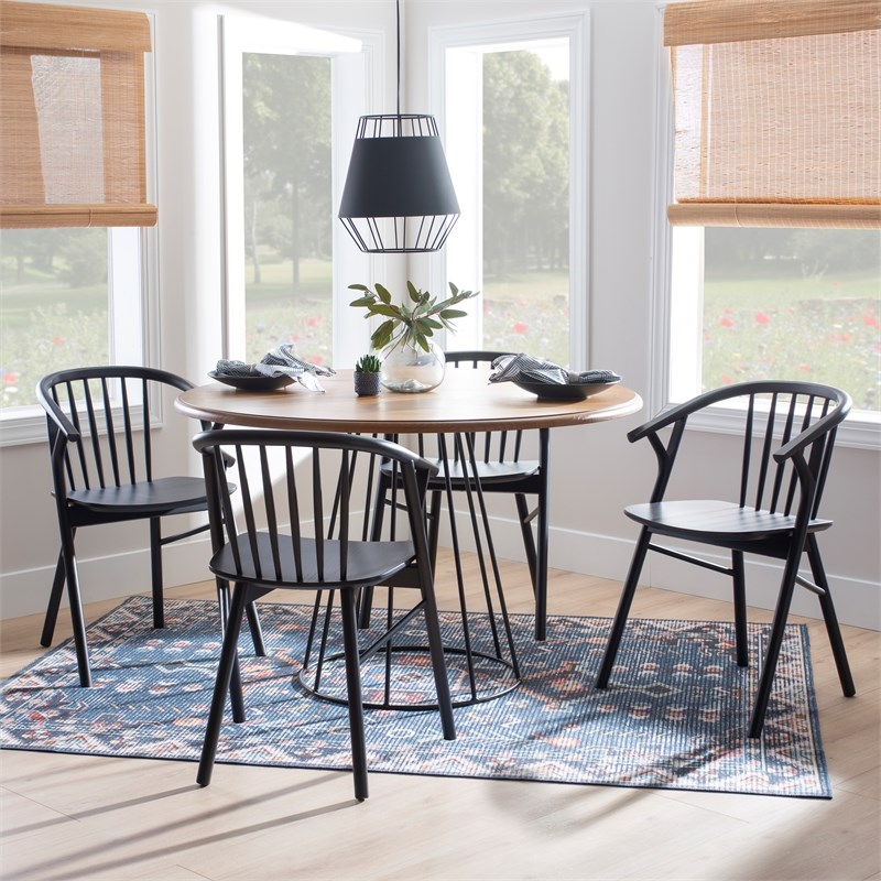 Linon Benson Beechwood Dining Chair with Windsor Back & Saddle Seat in Jet Black