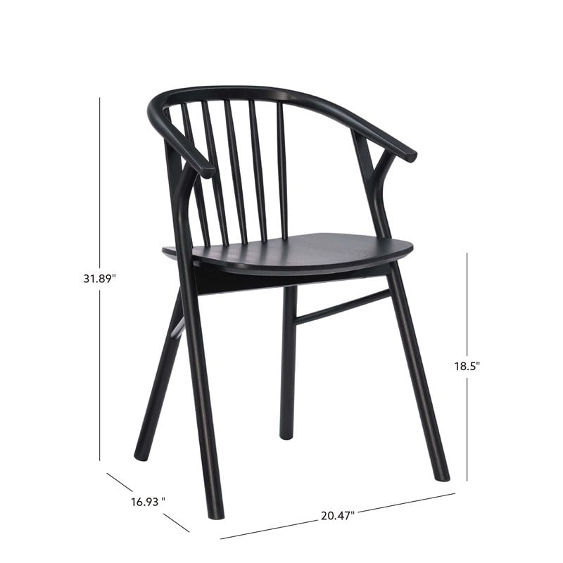 Linon Benson Beechwood Dining Chair with Windsor Back & Saddle Seat in Jet Black