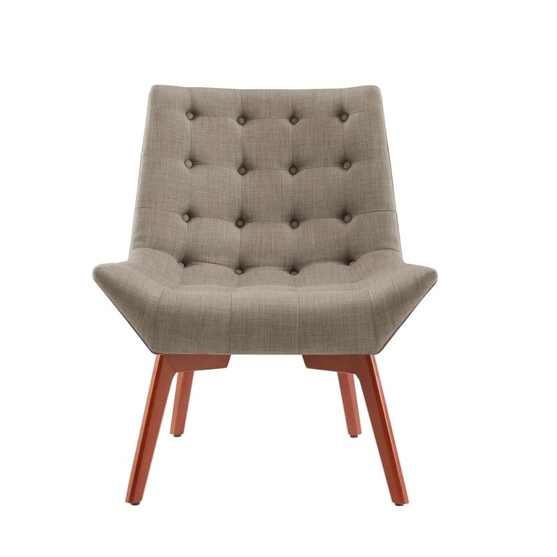 Linon Cruz Upholstered Tufted Accent Chair Wood Legs in Gray Fabric