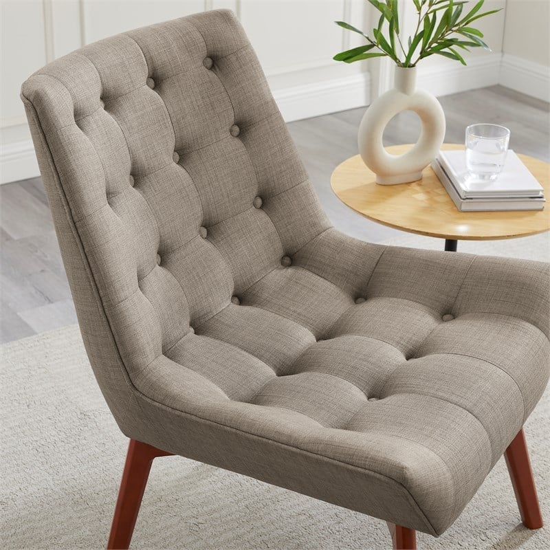 Linon Cruz Upholstered Tufted Accent Chair Wood Legs in Gray Fabric