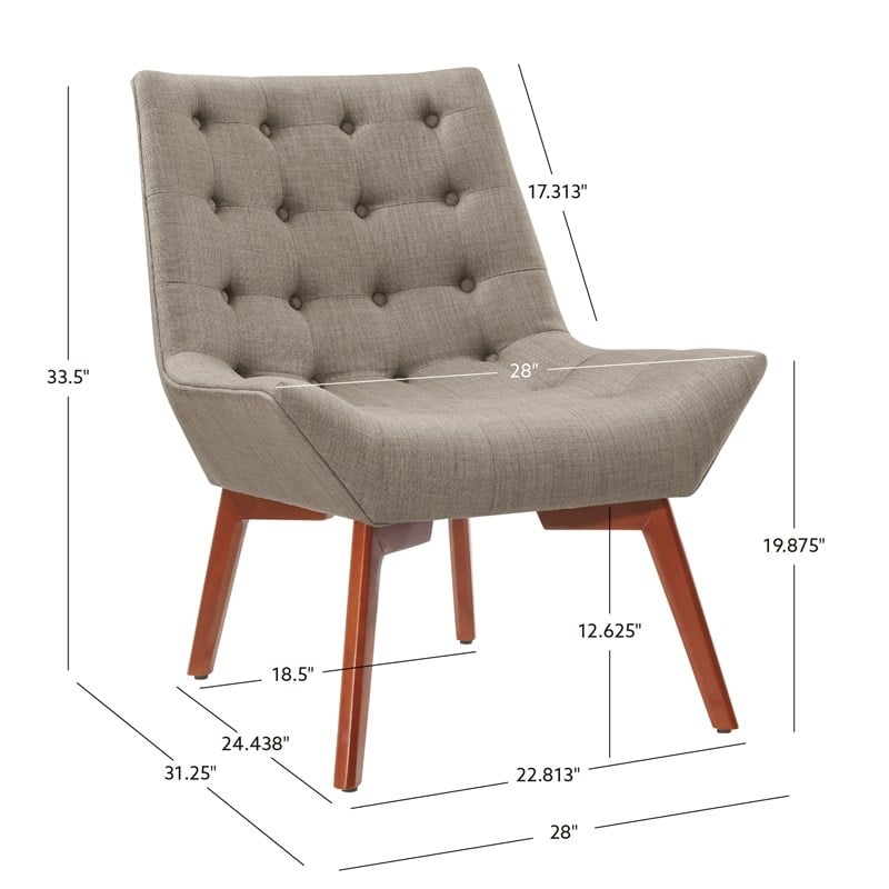 Linon Cruz Upholstered Tufted Accent Chair Wood Legs in Gray Fabric
