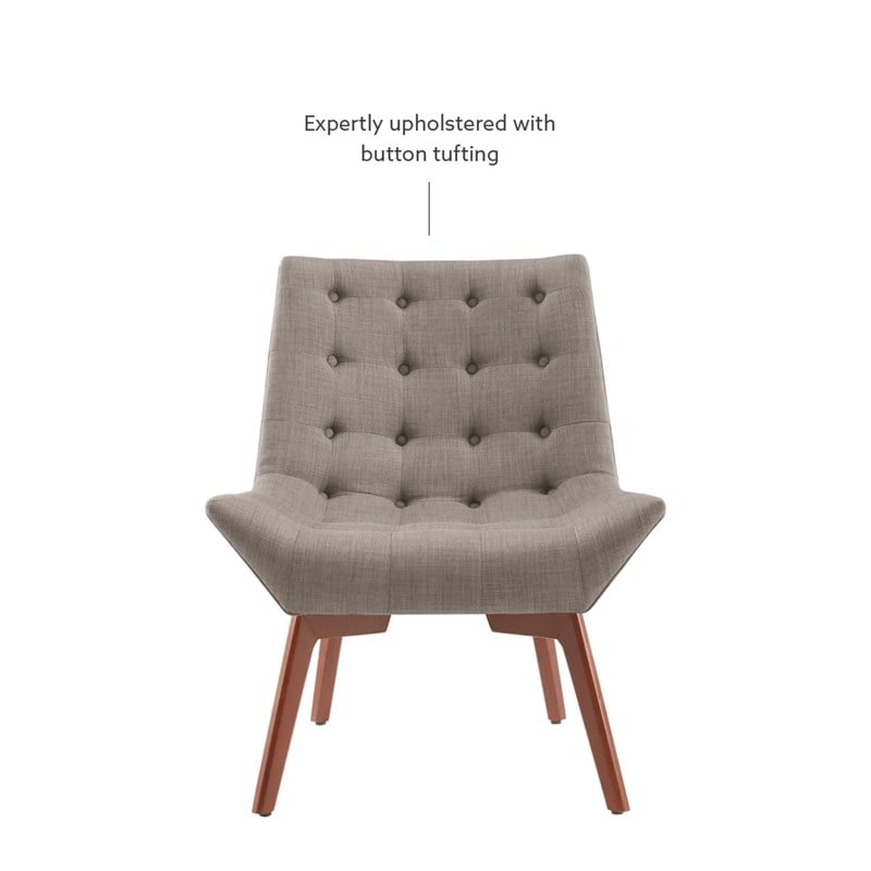 Linon Cruz Upholstered Tufted Accent Chair Wood Legs in Gray Fabric
