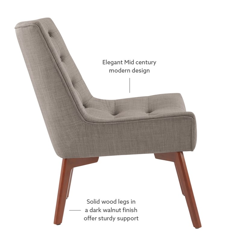 Linon Cruz Upholstered Tufted Accent Chair Wood Legs in Gray Fabric