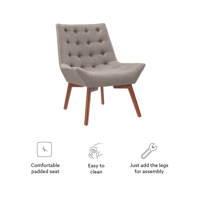 Linon Cruz Upholstered Tufted Accent Chair Wood Legs in Gray Fabric