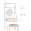 Linon Mandy Leaning Vanity Padded Stool Round Mirror & Drawer in White Wood
