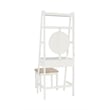Linon Mandy Leaning Vanity Padded Stool Round Mirror & Drawer in White Wood