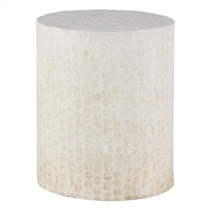 linon court wood and capiz ombre drum accent table in white