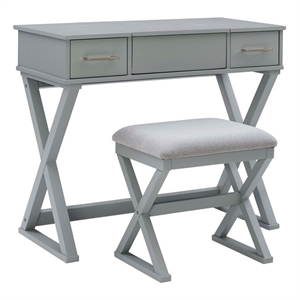 linon ashby wood bedroom vanity and stool in gray