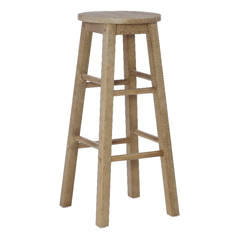 Linon Sims Wood Round Bar Stool in Washed Gray