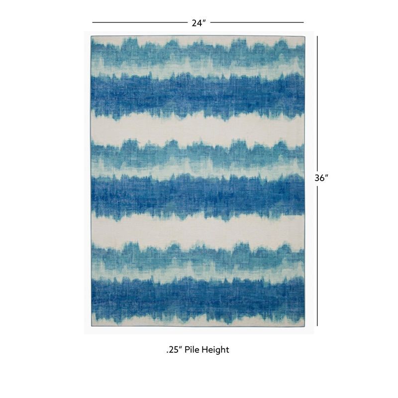 Linon Indoor Outdoor Machine Washable Beck Accent 2'x3' Rug in Ivory and Blue