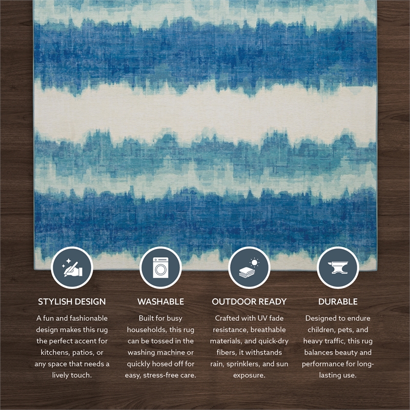 Linon Indoor Outdoor Machine Washable Beck Accent 2'x3' Rug in Ivory and Blue