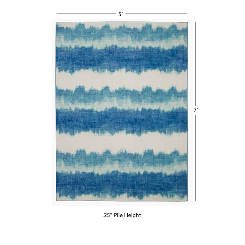 Linon Indoor Outdoor Machine Washable Beck Area 5'x7' Rug in Ivory and Blue