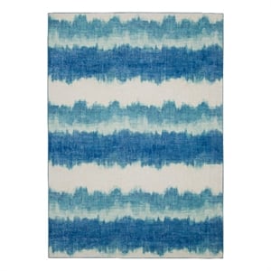 Linon Indoor Outdoor Machine Washable Beck Area 5'x7' Rug in Ivory and Blue