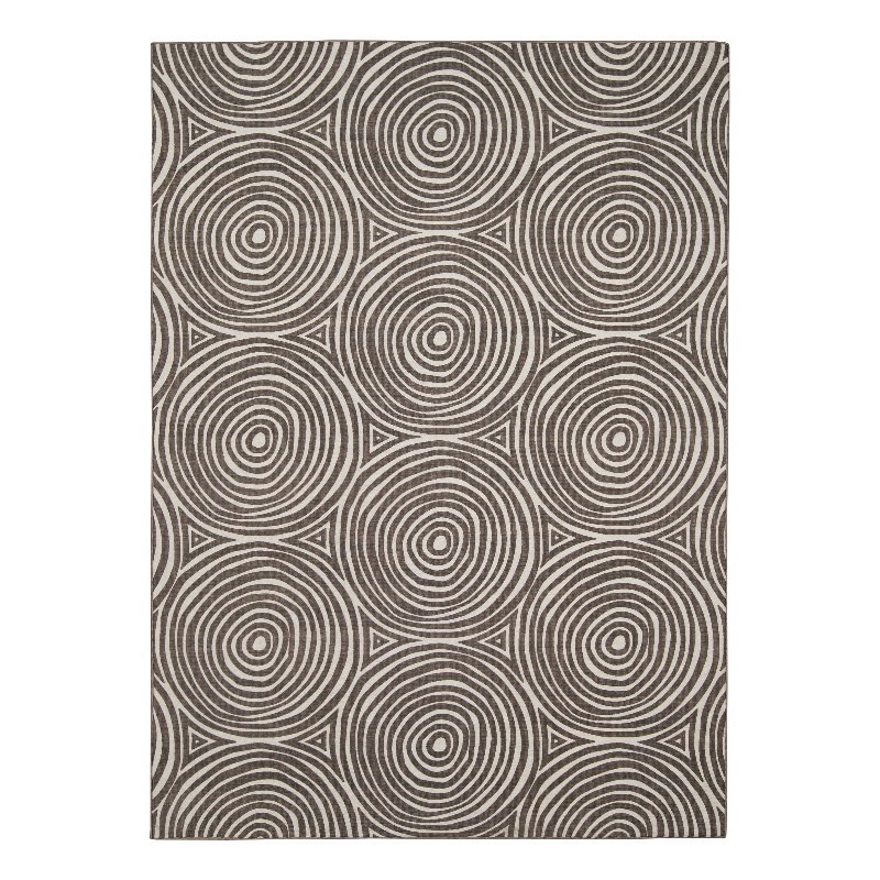 Linon Indoor Outdoor Machine Washable Dana Area 5'x7' Rug in Ivory and Brown