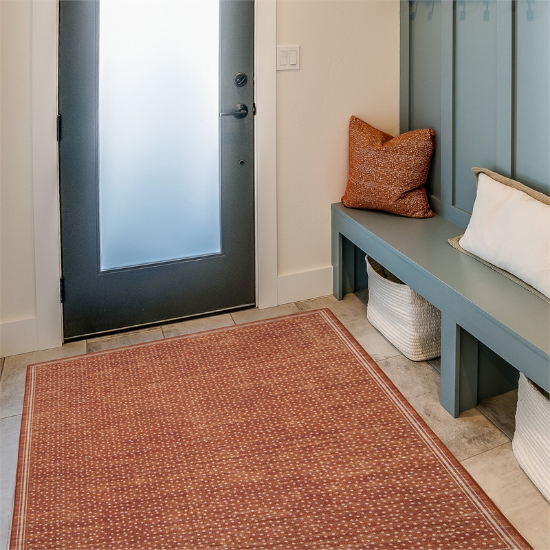 Linon Indoor Outdoor Machine Washable Hama Accent 3'x5' Rug in Orange