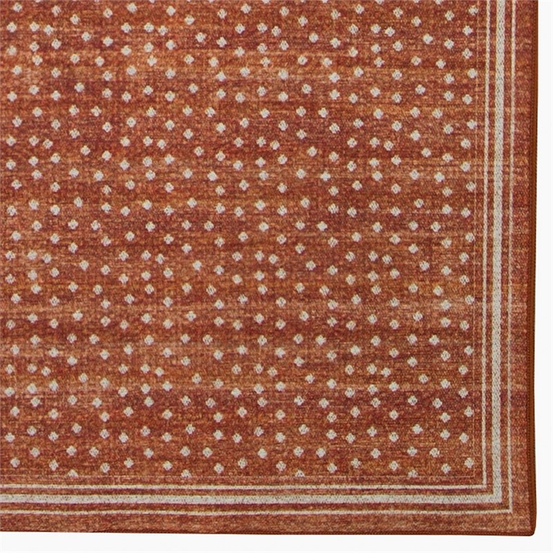 Linon Indoor Outdoor Machine Washable Hama Area 5'x7' Rug in Orange and Ivory