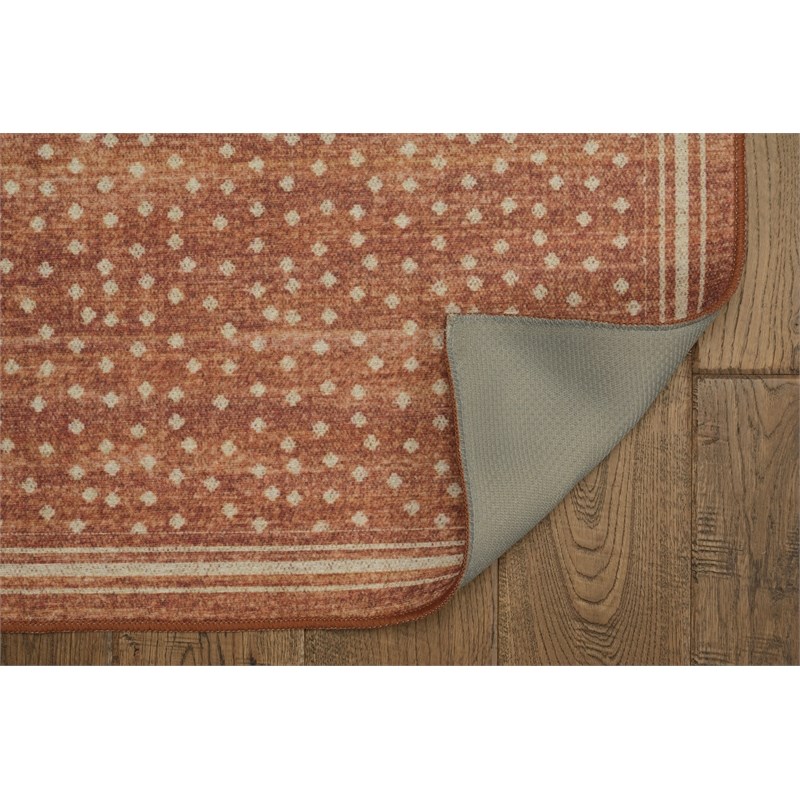 Linon Indoor Outdoor Machine Washable Hama Area 5'x7' Rug in Orange and Ivory