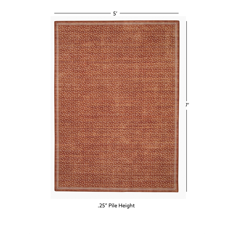Linon Indoor Outdoor Machine Washable Hama Area 5'x7' Rug in Orange and Ivory