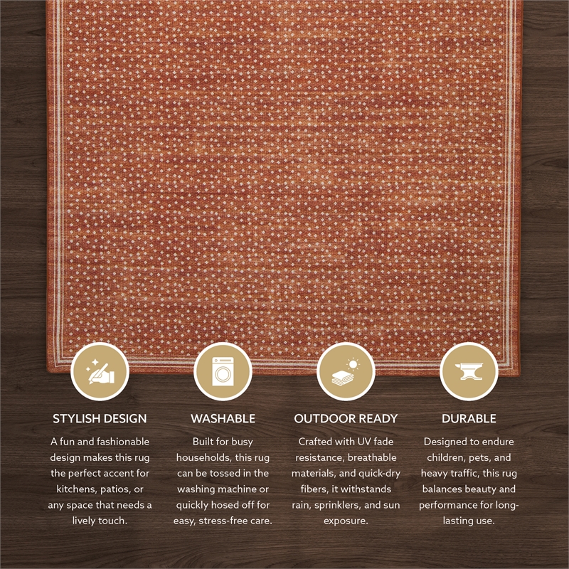 Linon Indoor Outdoor Machine Washable Hama Area 5'x7' Rug in Orange and Ivory