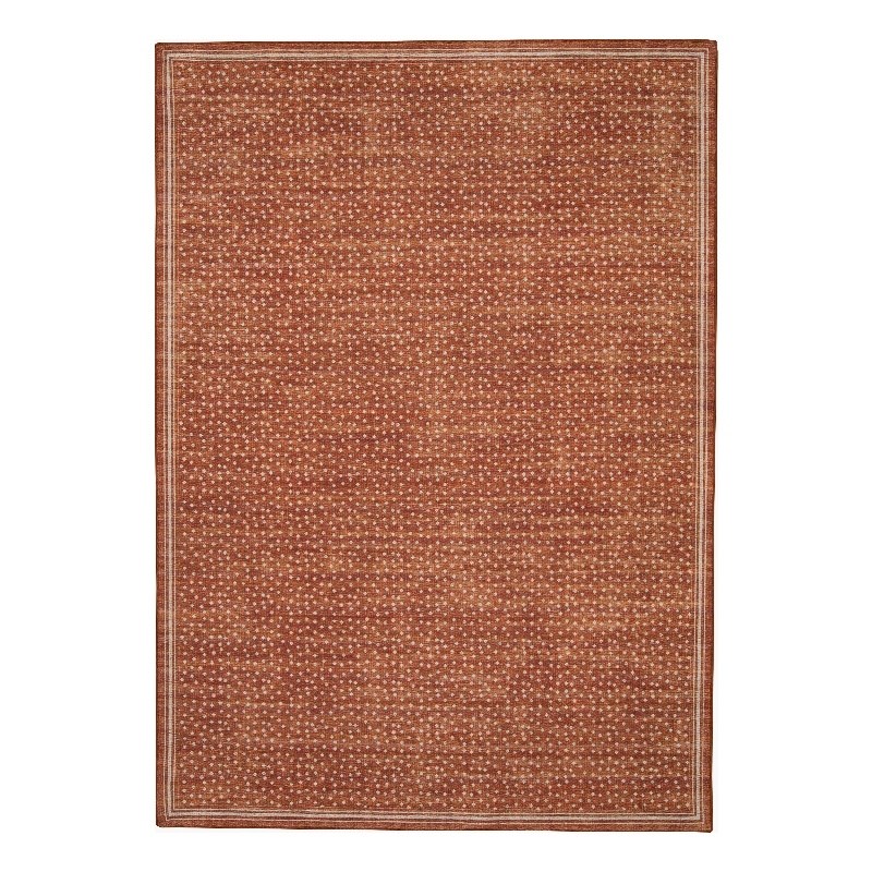 Linon Indoor Outdoor Machine Washable Hama Area 5'x7' Rug in Orange and Ivory