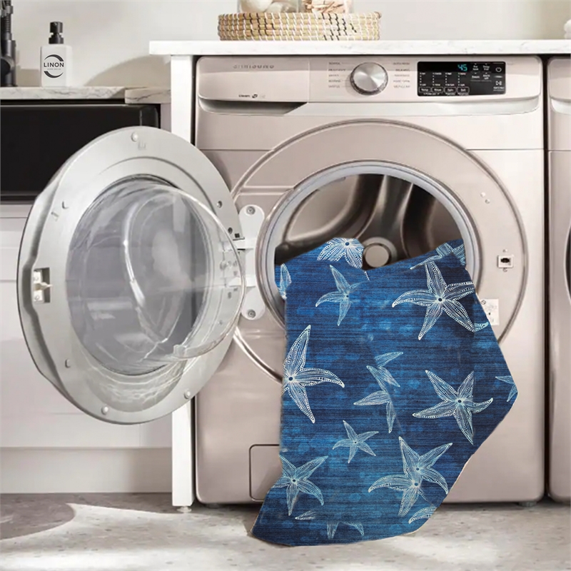 Linon Indoor Outdoor Machine Washable Bondi Polyester Area 5'x7' Rug in Blue